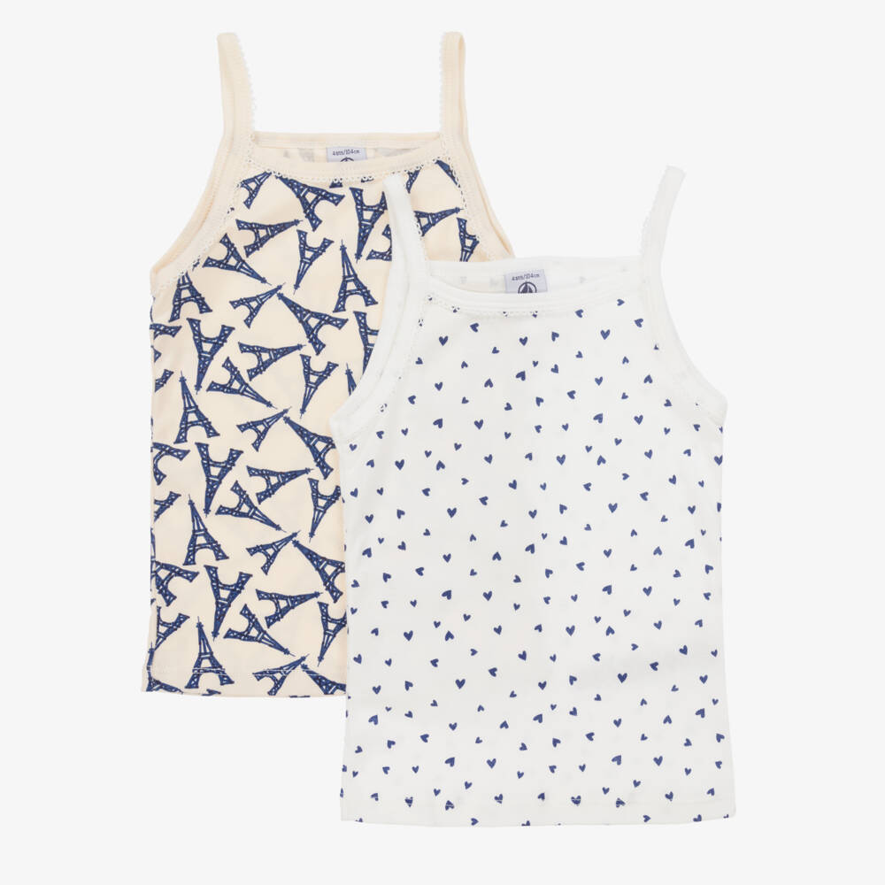 Petit Bateau-Girls Ivory Cotton Vest Tops Set | Childrensalon Outlet