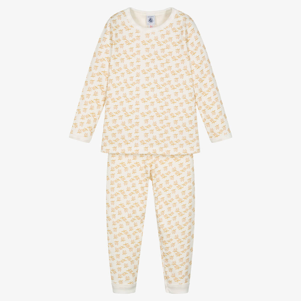 Petit Bateau-بيجاما قطن لون عاجي بطبعة ورود للبنات | Childrensalon Outlet
