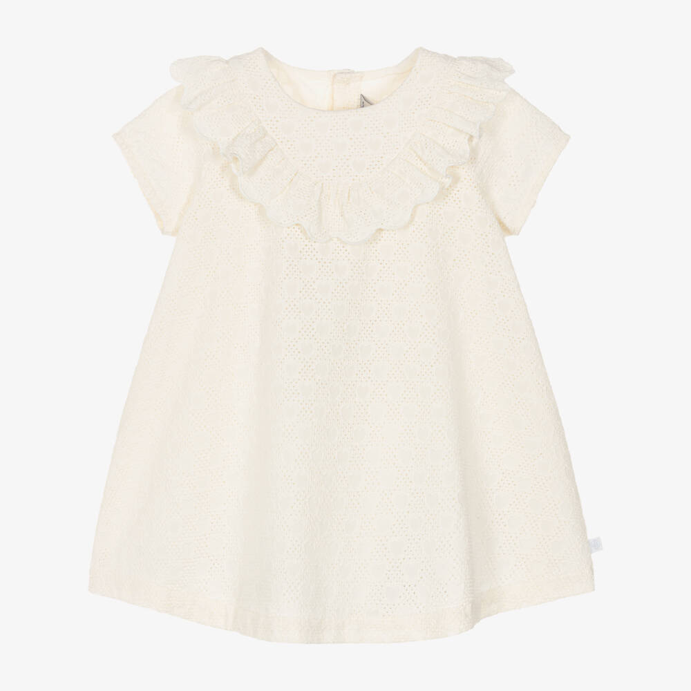 Petit Bateau-Girls Ivory Embroidered Dress with Heart Pattern | Childrensalon Outlet