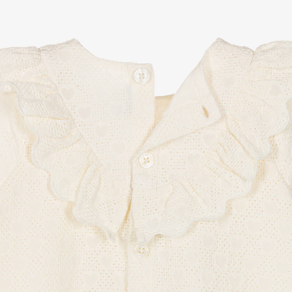 Petit Bateau-Girls Ivory Embroidered Dress with Heart Pattern | Childrensalon Outlet