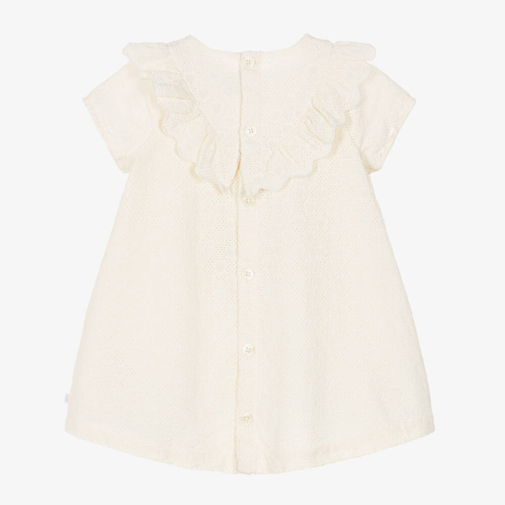 Petit Bateau-Girls Ivory Embroidered Dress with Heart Pattern | Childrensalon Outlet