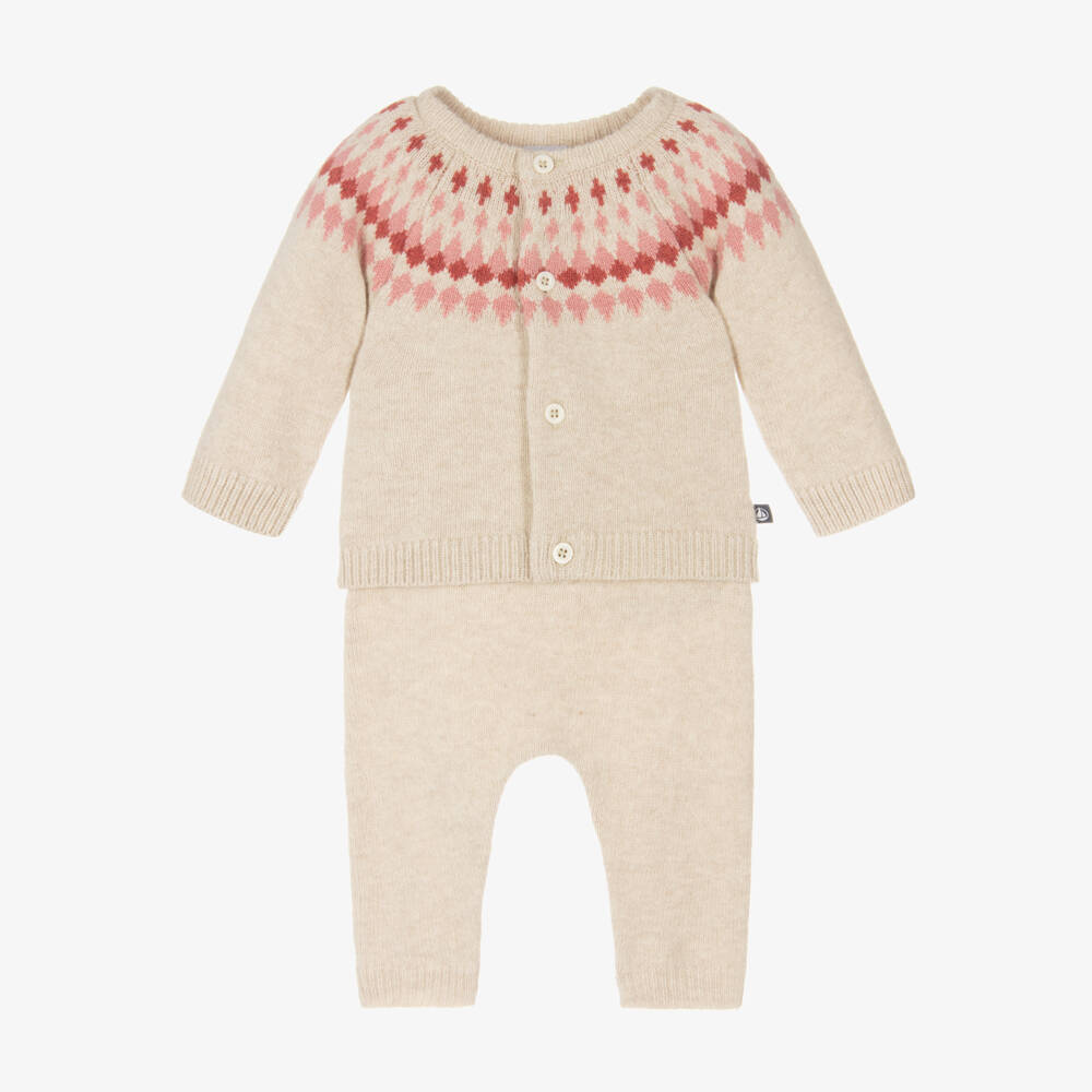 Petit Bateau-Girls Ivory Fairisle Knit Set | Childrensalon Outlet