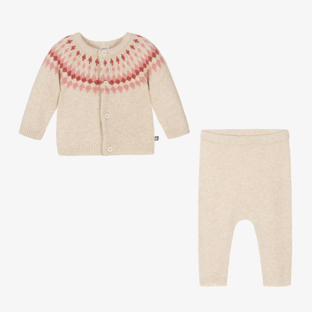 Petit Bateau-Girls Ivory Fairisle Knit Set | Childrensalon Outlet