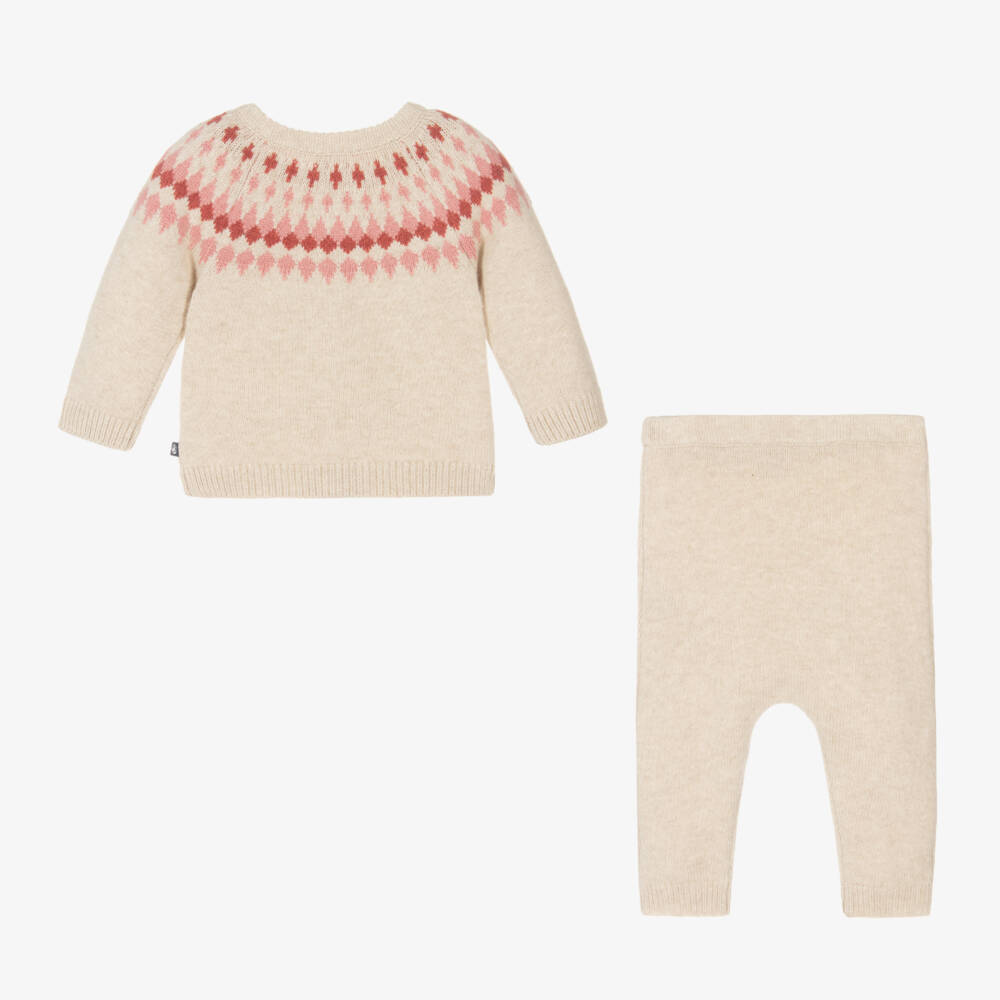 Petit Bateau-Girls Ivory Fairisle Knit Set | Childrensalon Outlet