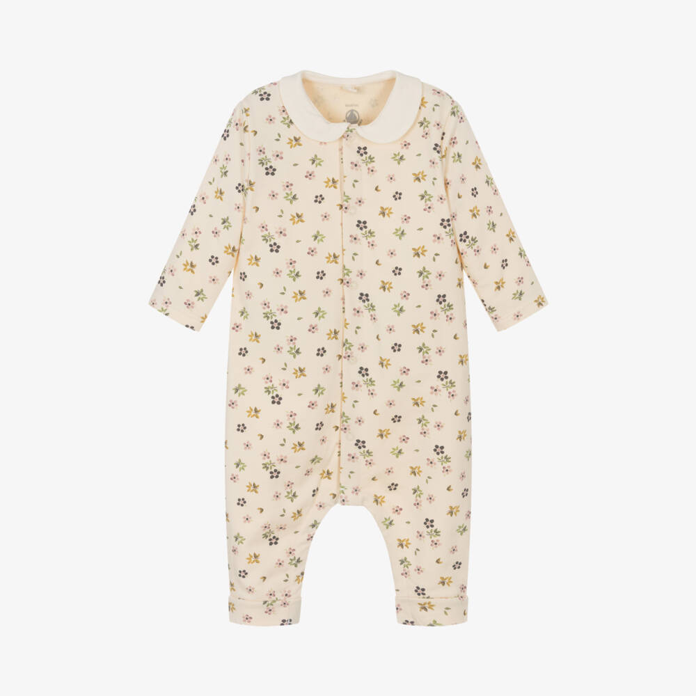 Petit Bateau-Girls Ivory Floral Cotton Playsuit | Childrensalon Outlet