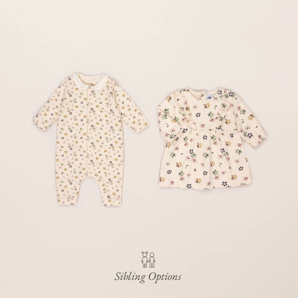 Petit Bateau-Girls Ivory Floral Cotton Playsuit | Childrensalon Outlet