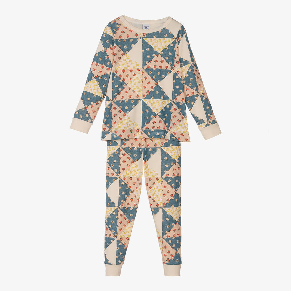 Petit Bateau - Girls Ivory Floral Cotton Pyjamas | Childrensalon