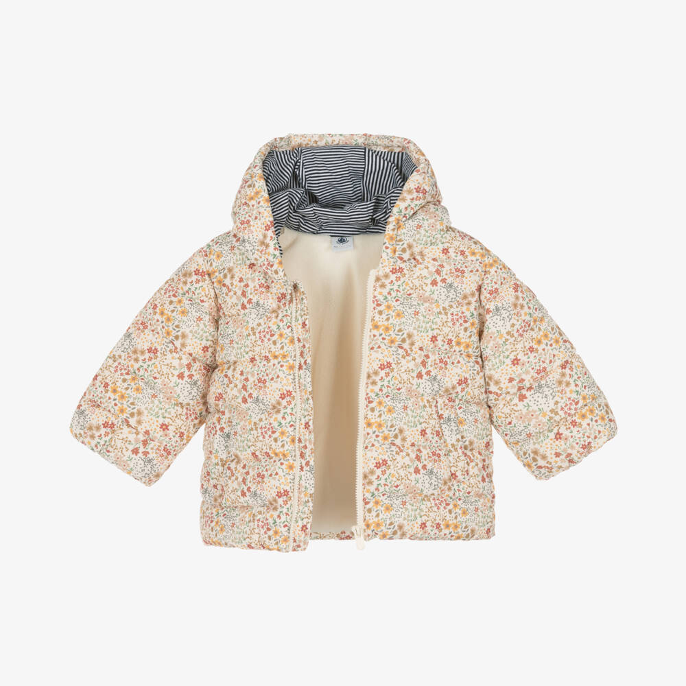 Petit Bateau-Girls Ivory Floral Hooded Coat | Childrensalon Outlet