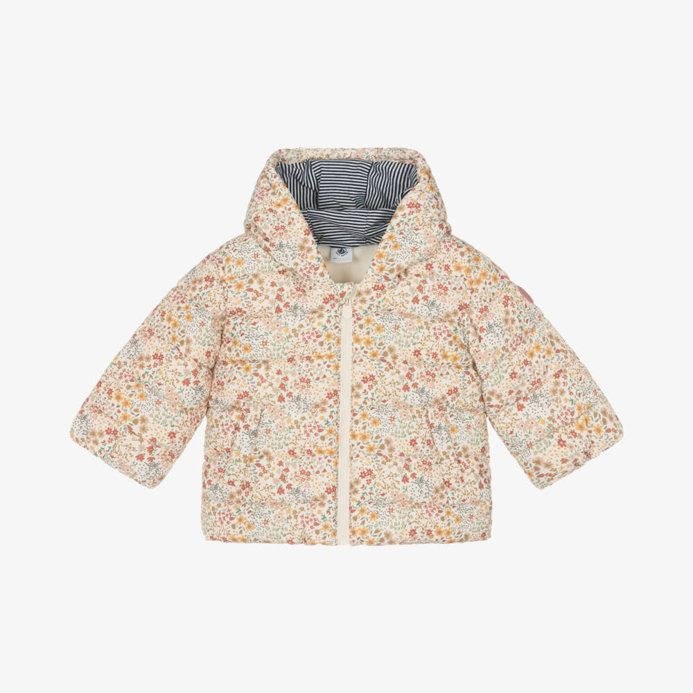 Petit Bateau-Girls Ivory Floral Hooded Coat | Childrensalon Outlet