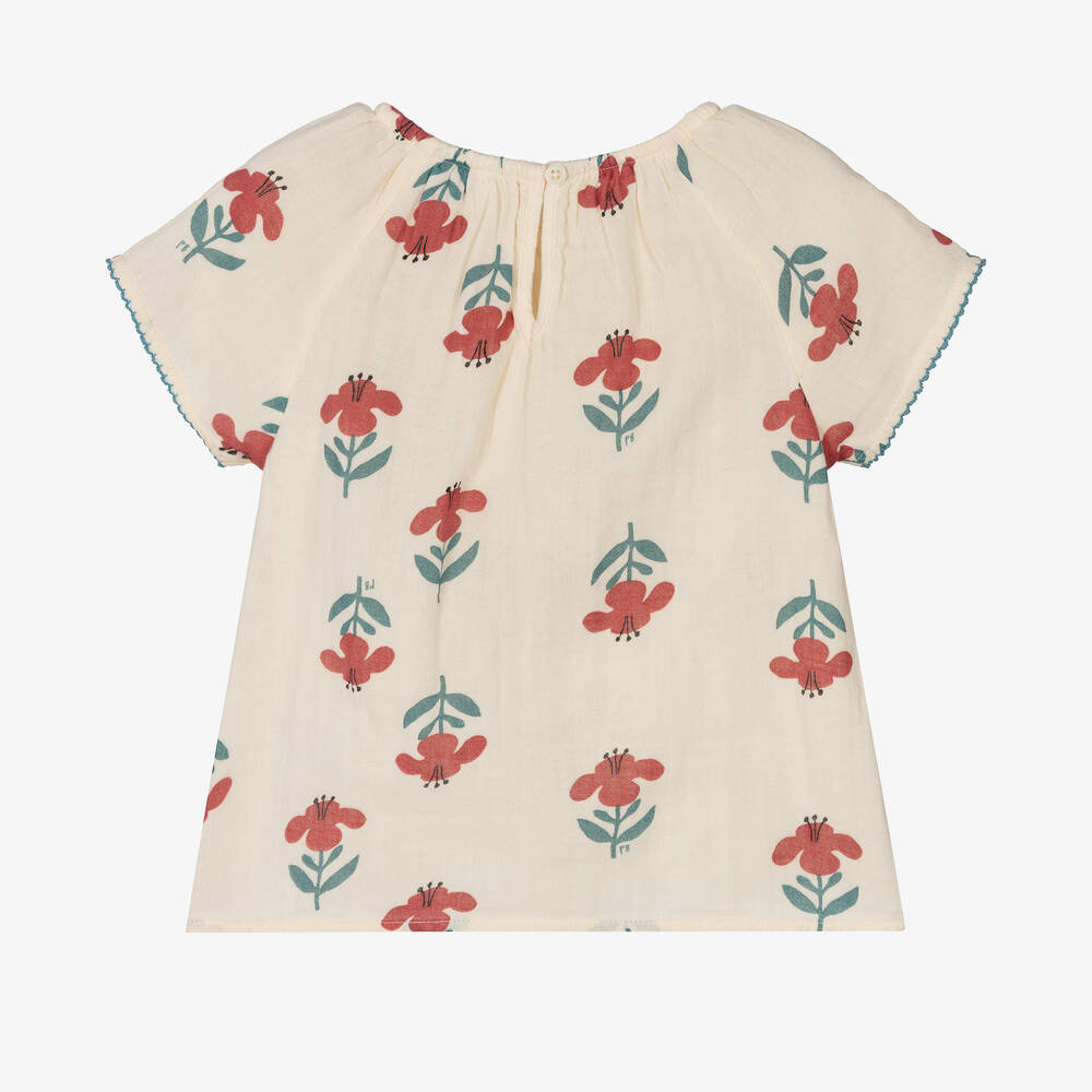 Petit Bateau-Кремовая блузка из органического хлопка с цветами | Childrensalon Outlet