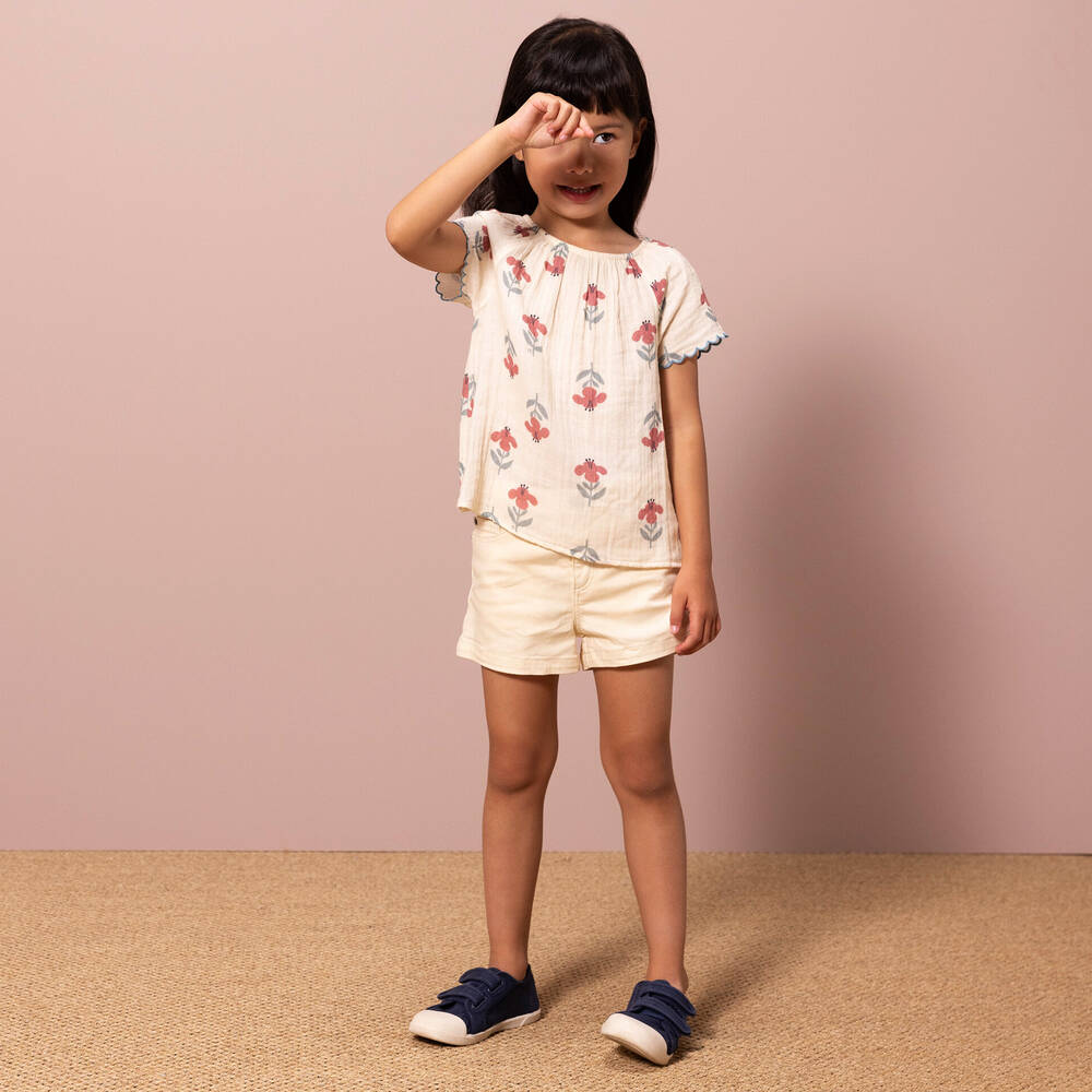 Petit Bateau-Кремовая блузка из органического хлопка с цветами | Childrensalon Outlet