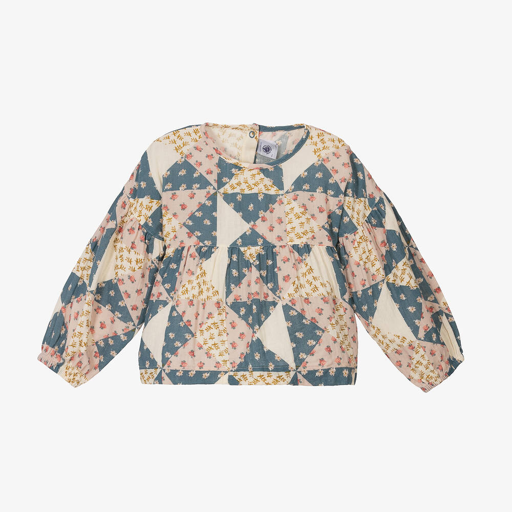 Petit Bateau-Girls Ivory Floral Organic Cotton Blouse | Childrensalon Outlet