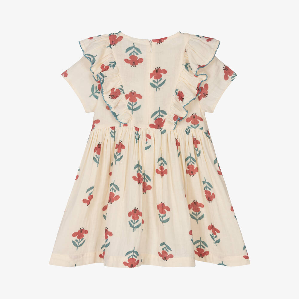 Petit Bateau-Кремовое платье из органического хлопка с цветами | Childrensalon Outlet