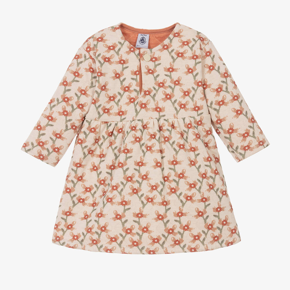 Petit Bateau - Girls Ivory Floral Organic Cotton Dress | Childrensalon
