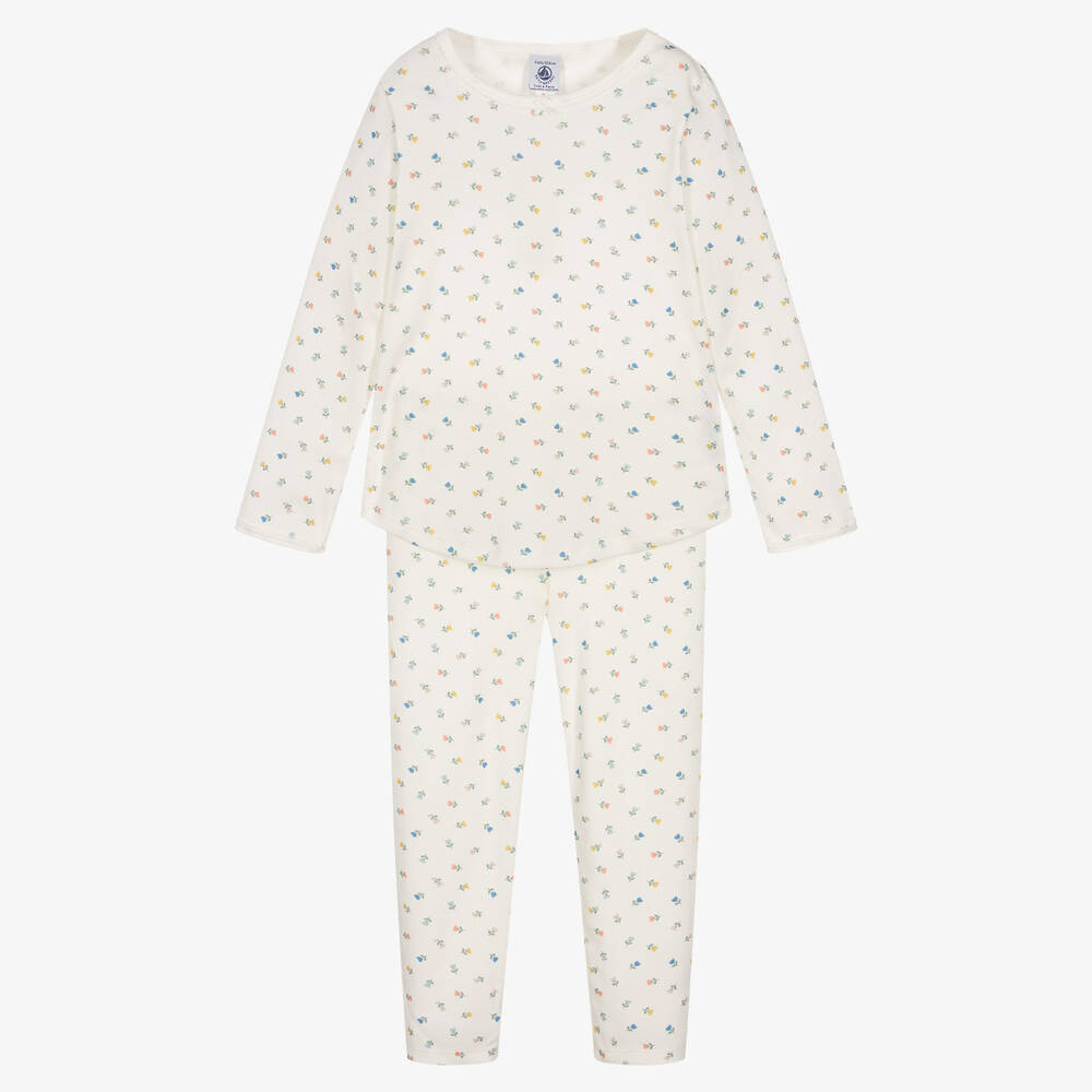 Petit Bateau - Pyjama ivoire en coton bio à fleurs | Childrensalon