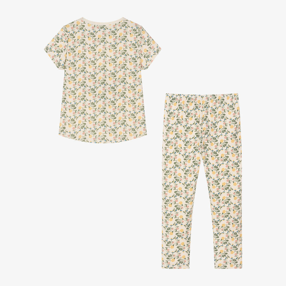Petit Bateau-Girls Ivory Floral Organic Cotton Pyjamas | Childrensalon Outlet