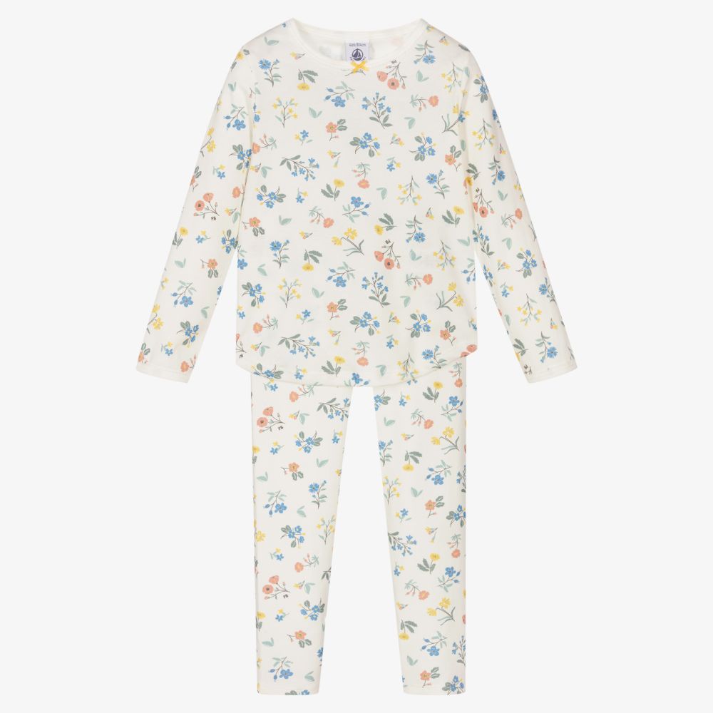 Petit Bateau - Кремовая пижама в цветочек для девочек | Childrensalon