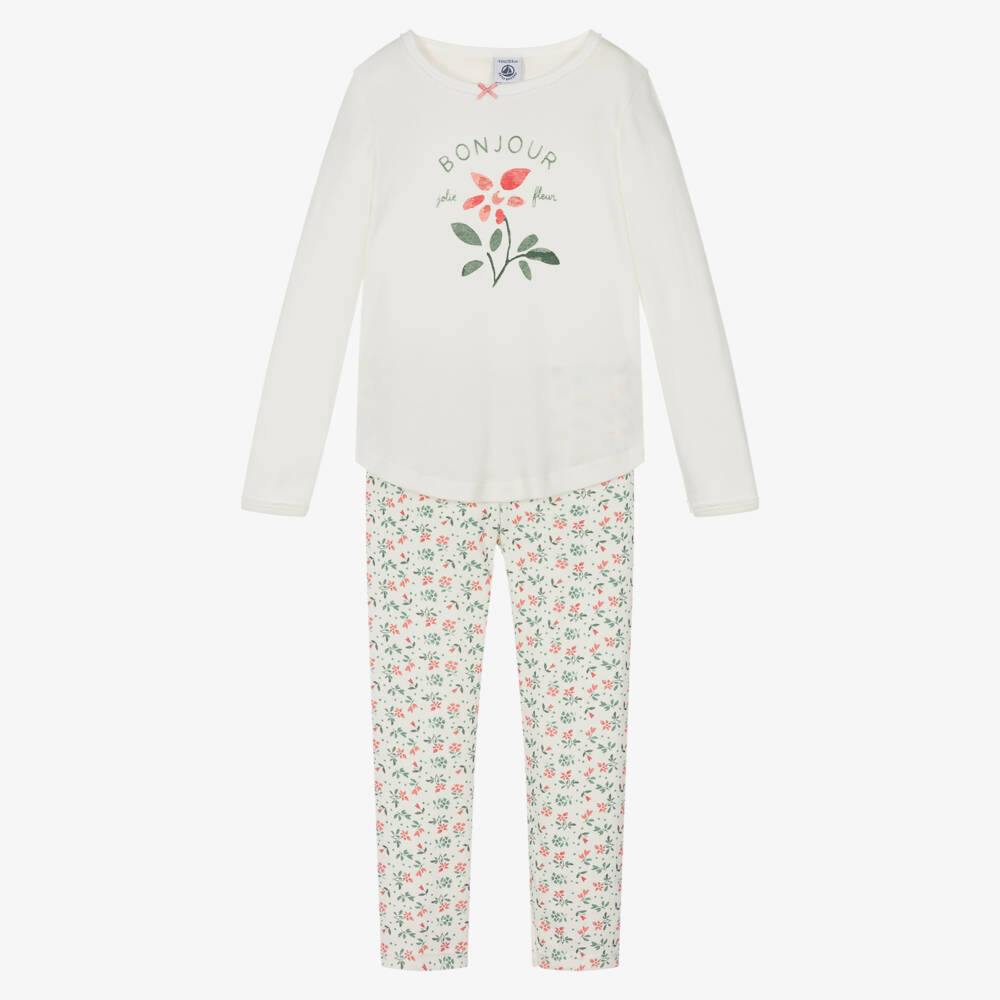 Petit Bateau-Girls Ivory Floral Sleepwear Set | Childrensalon Outlet