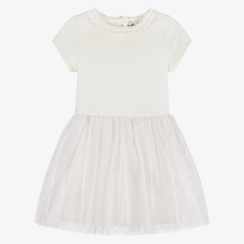 Petit Bateau-Girls Ivory & Gold Sparkle Tulle Gown | Childrensalon Outlet