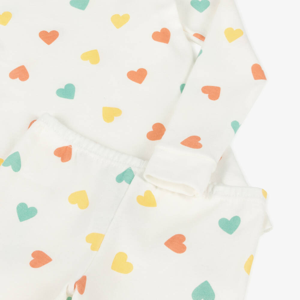 Petit Bateau-طقم نوم عاجي للبنات مزين بقلوب | Childrensalon Outlet