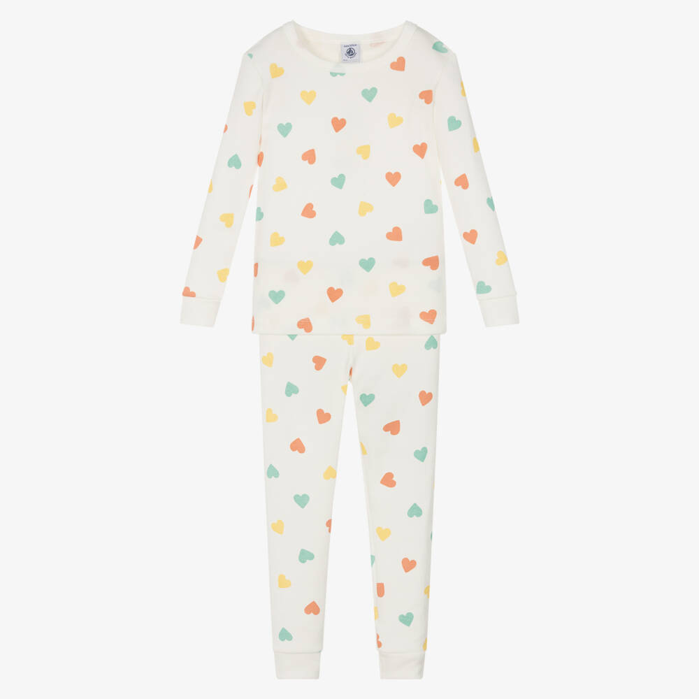 Petit Bateau-Girls Ivory Heart-Embellished Sleep Set | Childrensalon Outlet