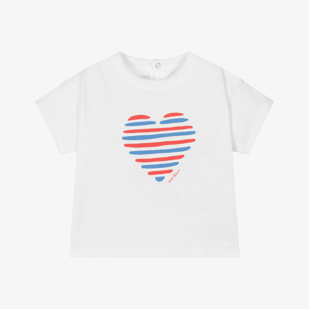Petit Bateau-Girls Ivory Heart Graphic Tee | Childrensalon Outlet