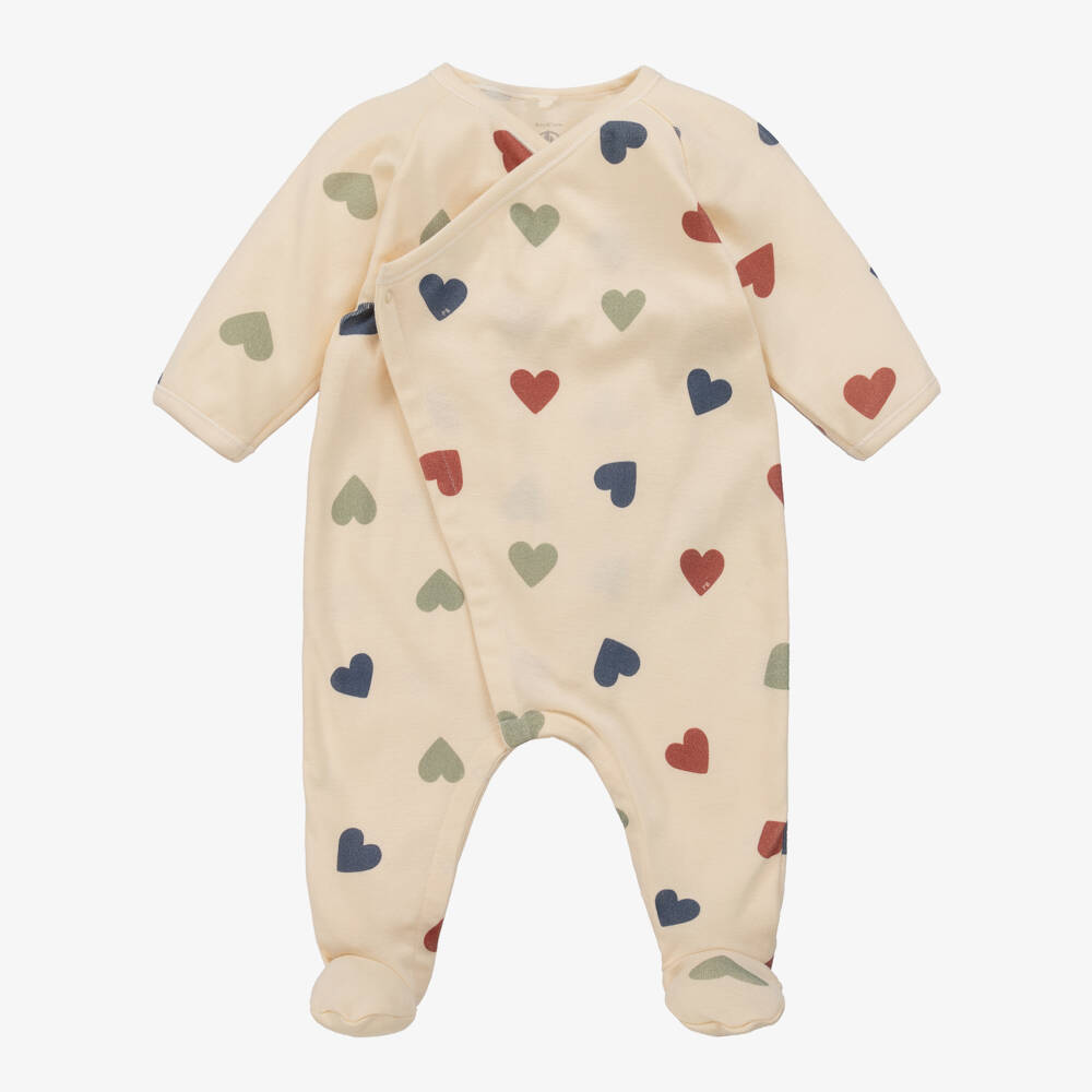 Petit Bateau-Girls Ivory Heart Organic Cotton Babygrow | Childrensalon Outlet