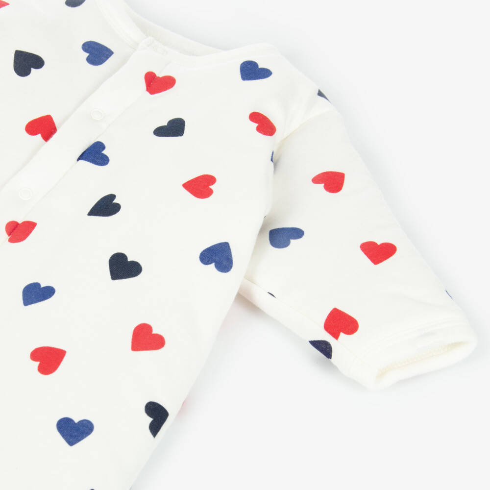 Petit Bateau-أفرول بيبي غرو بطبعة قلوب قطن عضوي لون عاجي | Childrensalon Outlet