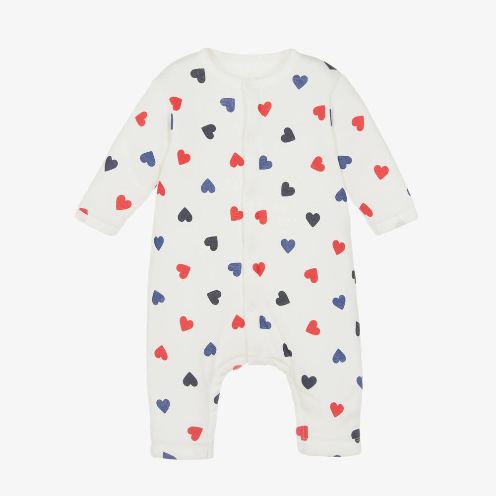 Petit Bateau-Girls Ivory Heart Print Babysuit | Childrensalon Outlet