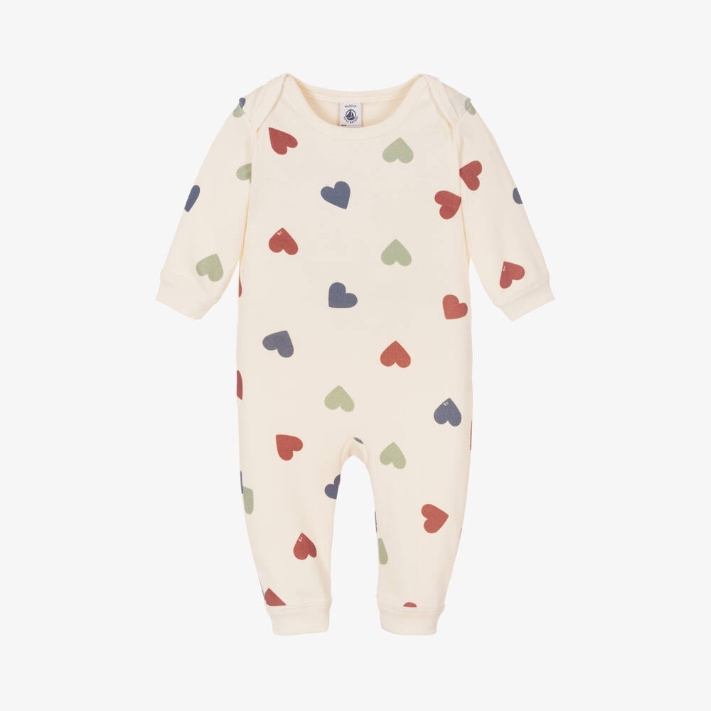 Petit Bateau-أفرول رومبر بطبعة قلوب لون عاجي للمولودات | Childrensalon Outlet