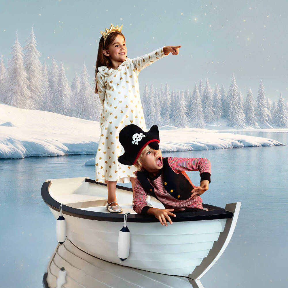 Petit Bateau-Girls Ivory Night Dress with Gold Hearts & Crown Hairband | Childrensalon Outlet