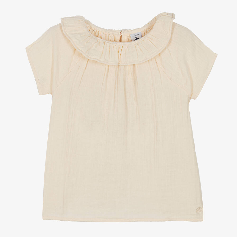 Petit Bateau-Girls Ivory Organic Cotton Blouse | Childrensalon Outlet