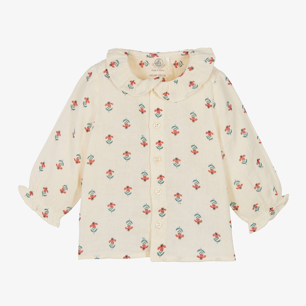 Petit Bateau - Chemisier ivoire en coton bio fille | Childrensalon