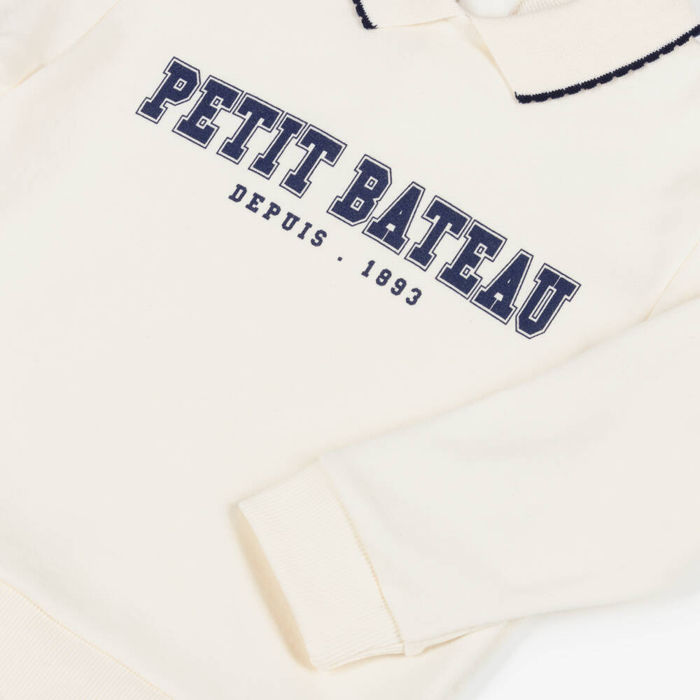 Petit Bateau-Girls Ivory Organic Cotton Collared Sweatshirt | Childrensalon Outlet
