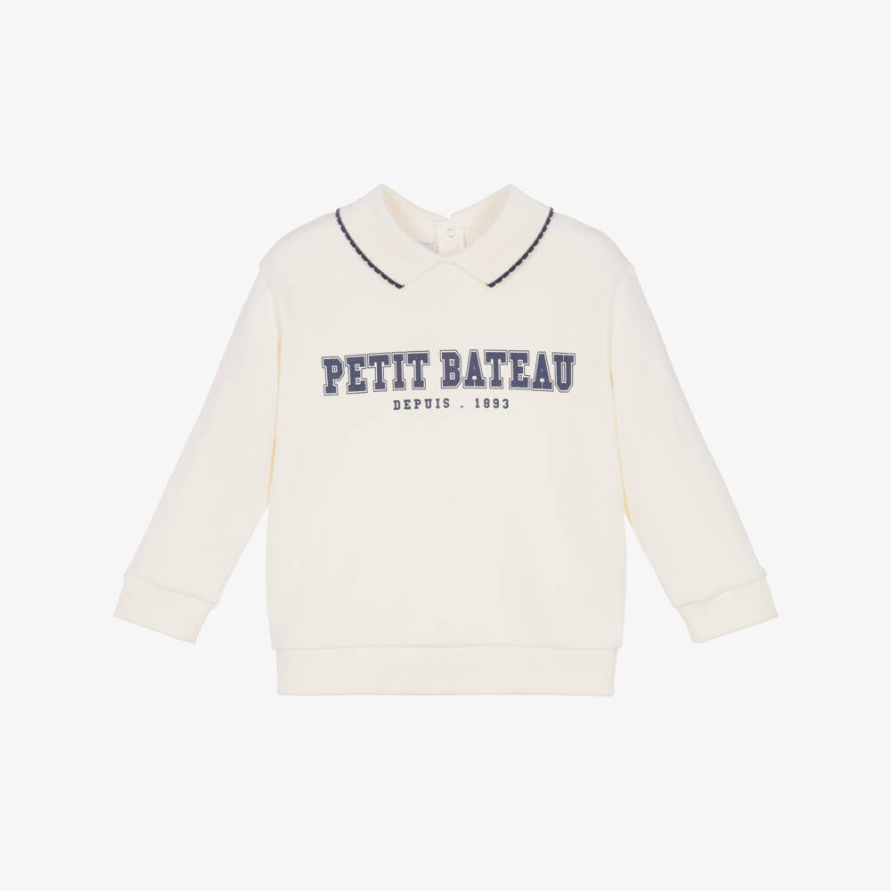 Petit Bateau-Girls Ivory Organic Cotton Collared Sweatshirt | Childrensalon Outlet
