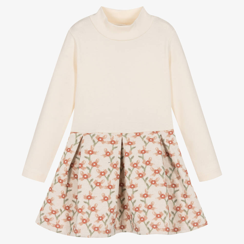 Petit Bateau - Girls Ivory Organic Cotton Floral Dress | Childrensalon