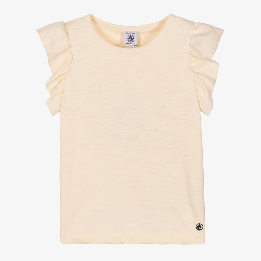 Petit Bateau - Girls Ivory Organic Cotton T-Shirt | Childrensalon