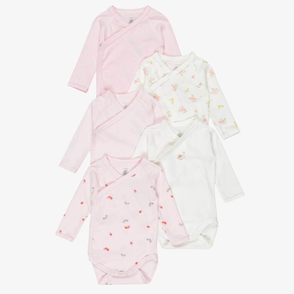 Petit Bateau-Girls Ivory & Pale Pink Cotton Baby Bodyvests (5 Pack) | Childrensalon Outlet