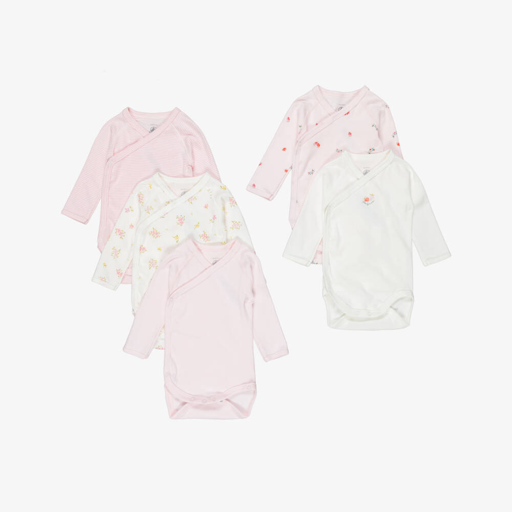 Petit Bateau-Girls Ivory & Pale Pink Cotton Baby Bodyvests (5 Pack) | Childrensalon Outlet