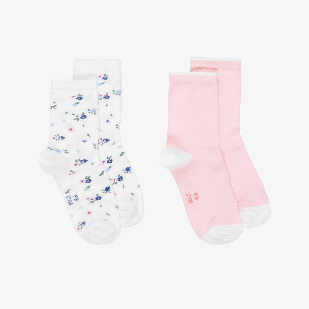 Petit Bateau-Girls Ivory & Pale Pink Knitted Ankle Socks (2 Pack) | Childrensalon Outlet