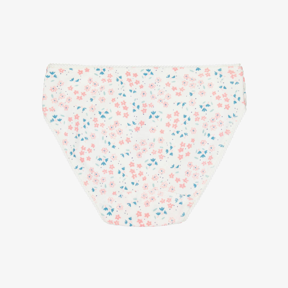 Petit Bateau-Girls Ivory & Pink Cotton Jersey Floral Knickers (3 Pack) | Childrensalon Outlet
