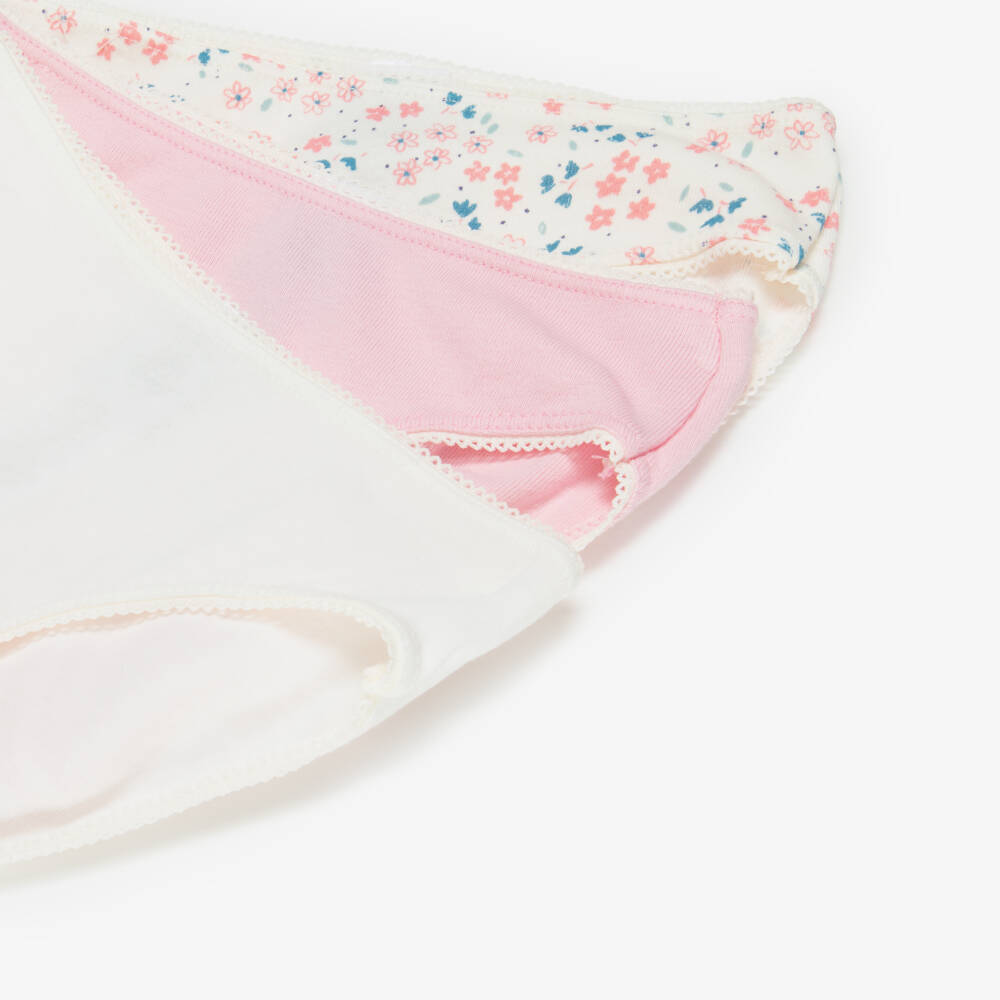 Petit Bateau-Girls Ivory & Pink Cotton Jersey Floral Knickers (3 Pack) | Childrensalon Outlet
