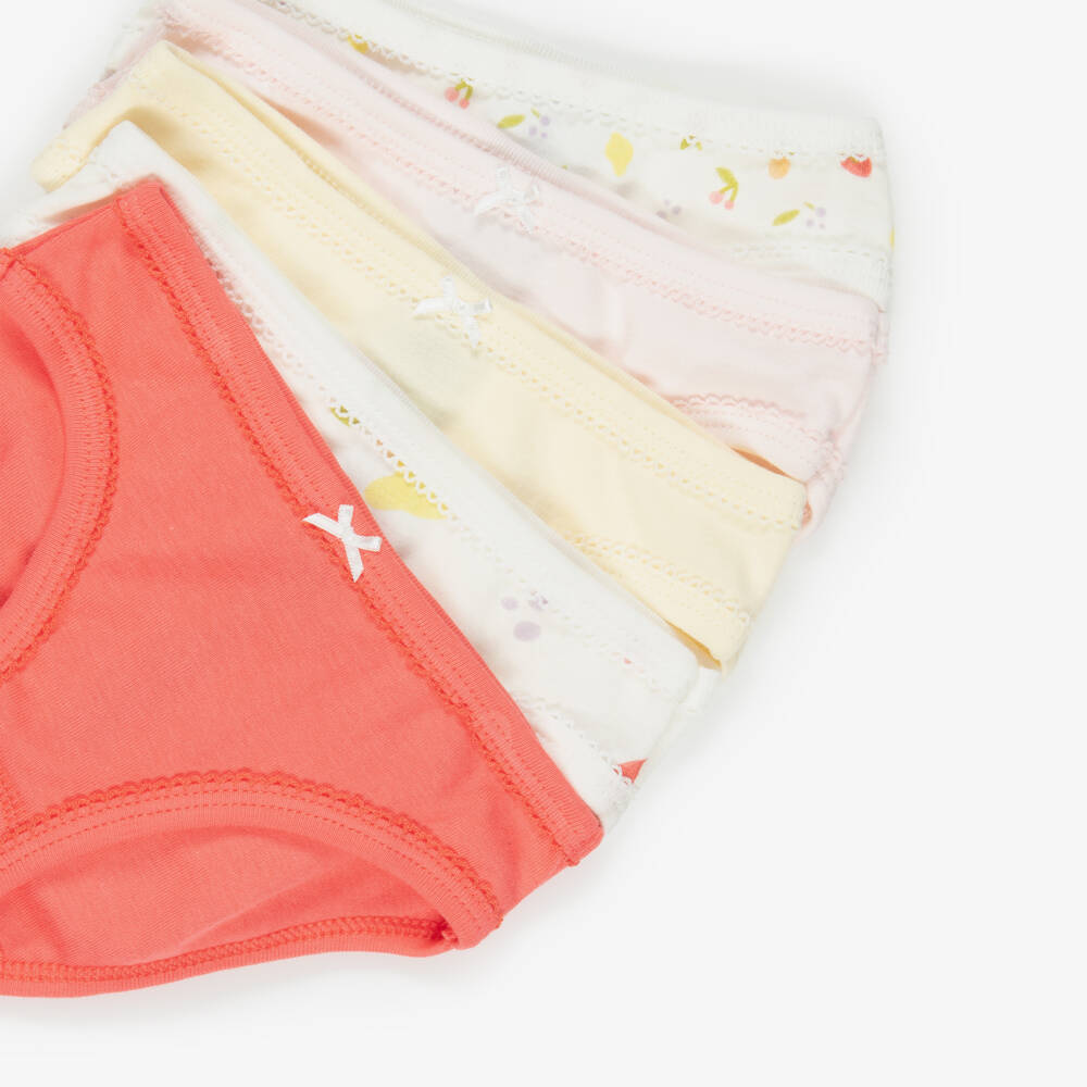 Petit Bateau-Girls Ivory & Pink Cotton Knickers with Fruit Print (5 Pack) | Childrensalon Outlet