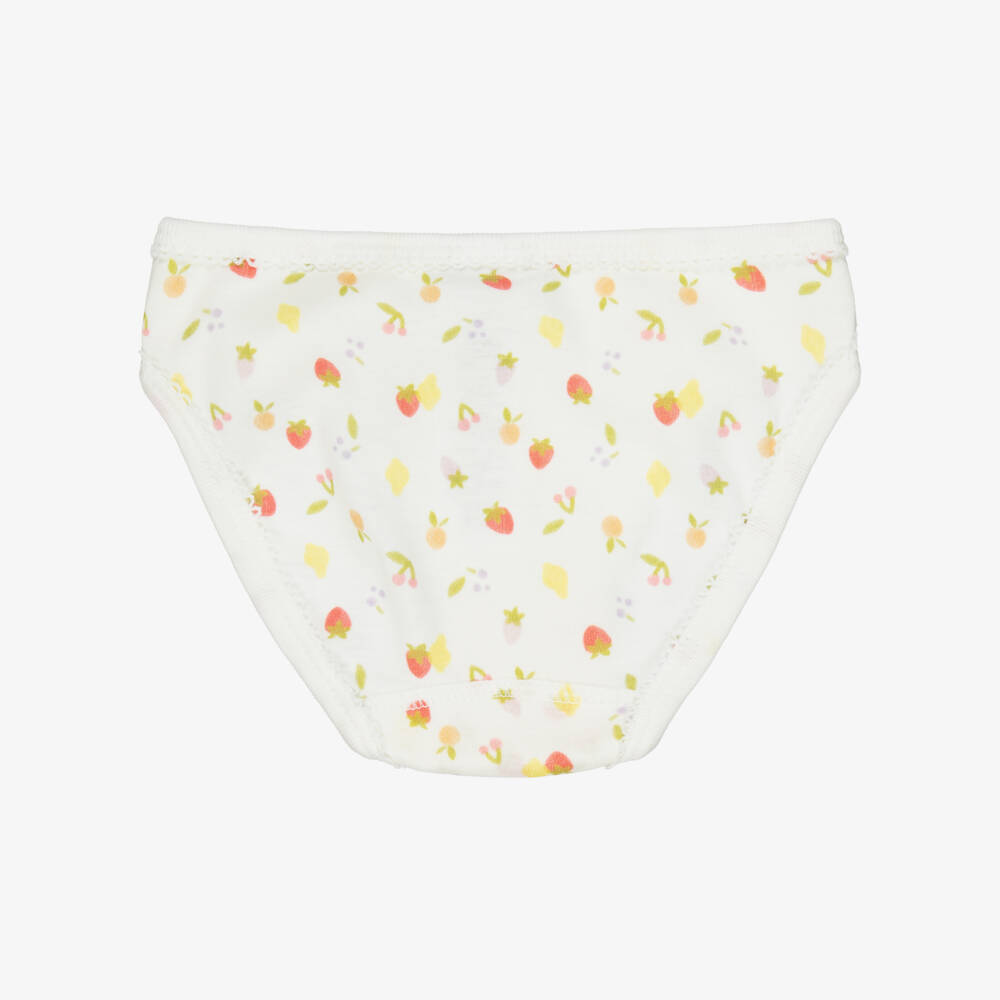 Petit Bateau-Girls Ivory & Pink Cotton Knickers with Fruit Print (5 Pack) | Childrensalon Outlet