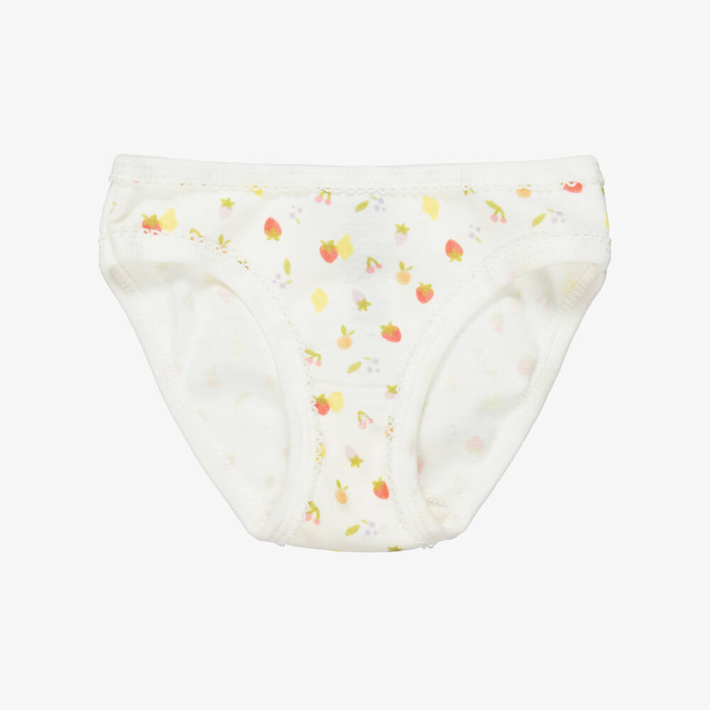Petit Bateau-Girls Ivory & Pink Cotton Knickers with Fruit Print (5 Pack) | Childrensalon Outlet