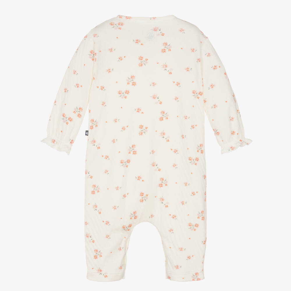 Petit Bateau-Girls Ivory & Pink Floral Cotton Babysuit | Childrensalon Outlet