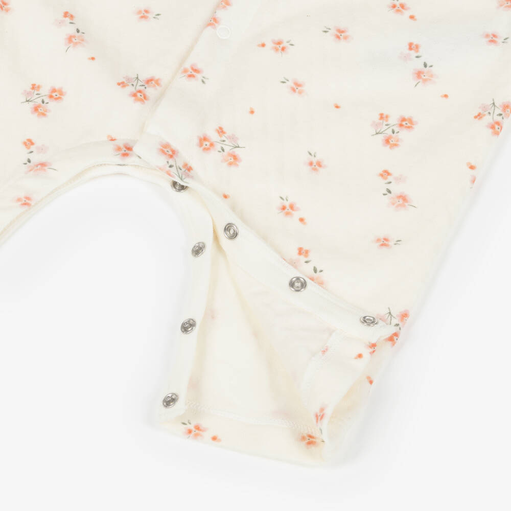 Petit Bateau-Girls Ivory & Pink Floral Cotton Babysuit | Childrensalon Outlet