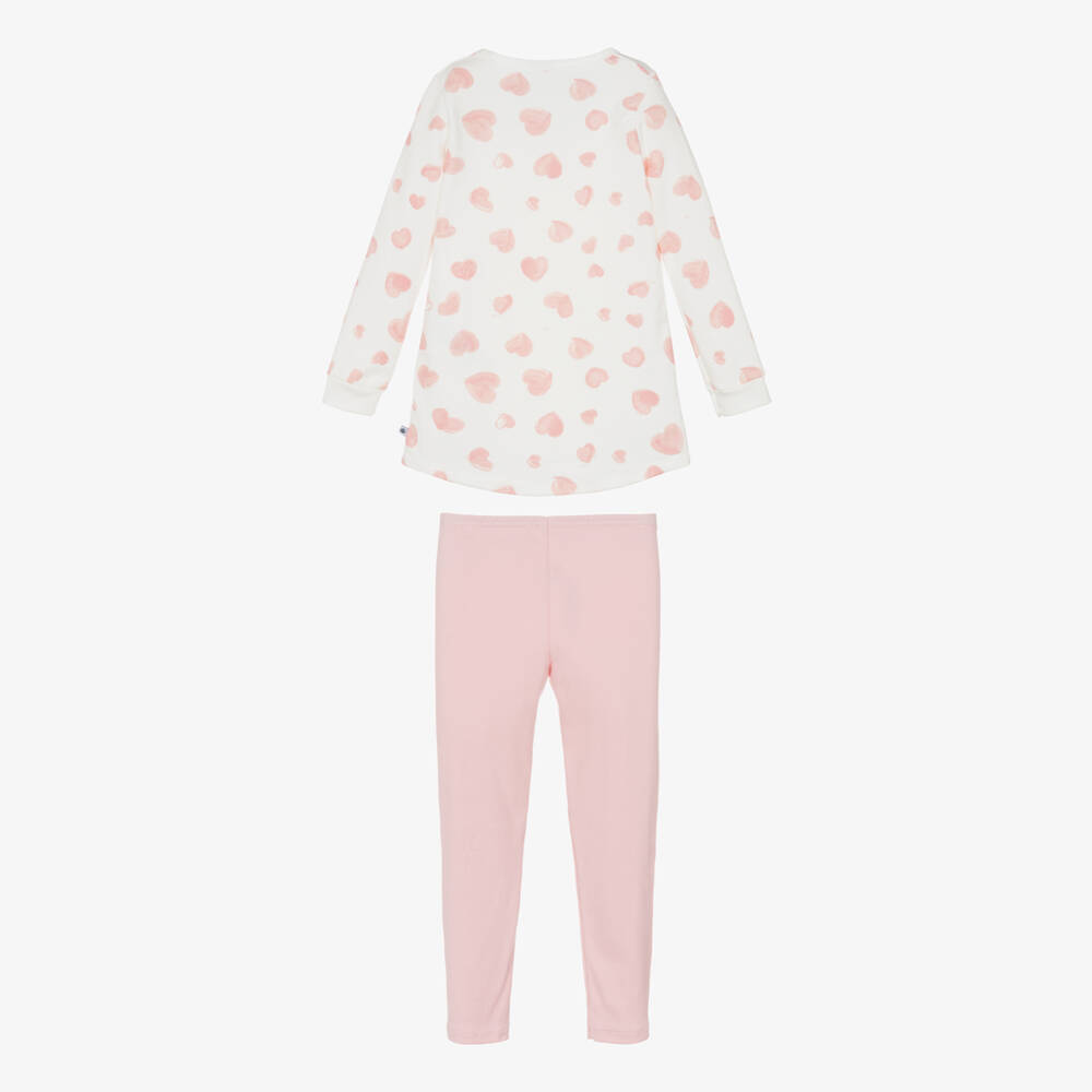 Petit Bateau-Girls Ivory & Pink Heart Organic Cotton Jersey Pyjamas | Childrensalon Outlet
