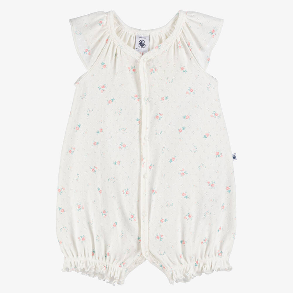 Petit Bateau-Girls Ivory Pointelle Cotton Jersey Shortie | Childrensalon Outlet