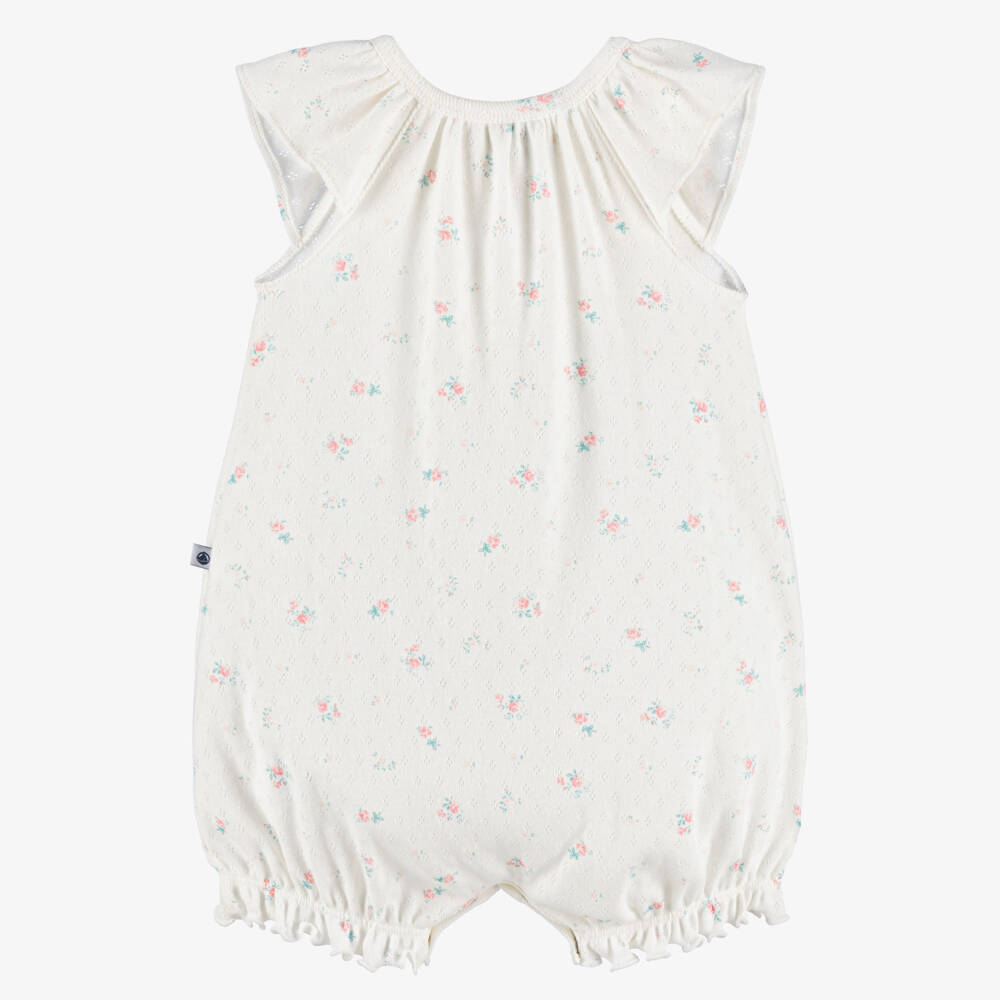 Petit Bateau-Girls Ivory Pointelle Cotton Jersey Shortie | Childrensalon Outlet